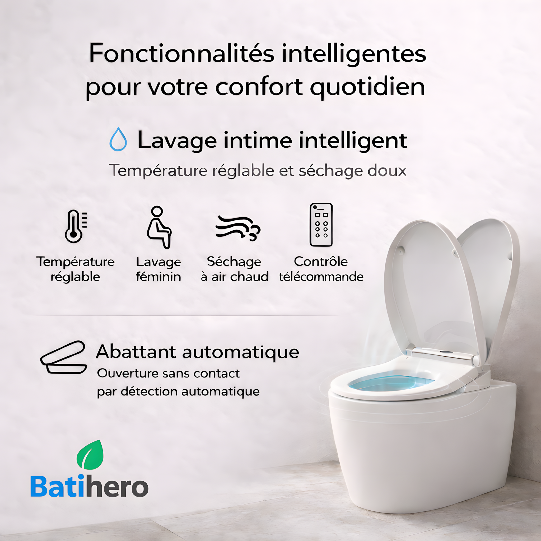 Abattant WC intelligent chauffant avec lavage et séchage