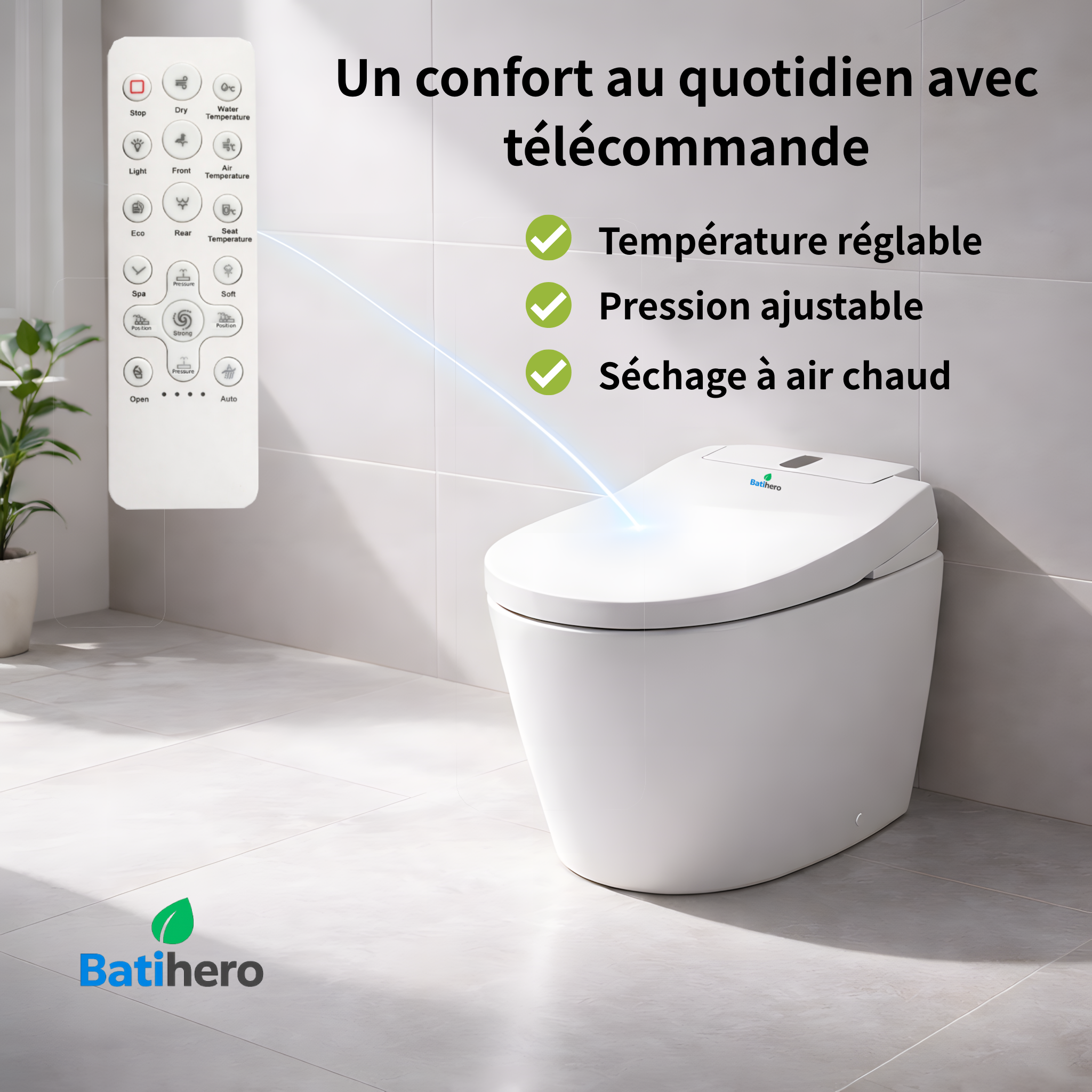 BATIHERO Marque Française – Abattant WC Japonais Chauffant à Ouverture Automatique